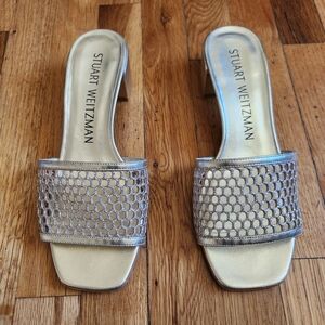 Stuart Weitzman Cayman 35 Block Slides Heel Sandals Size US 9.5